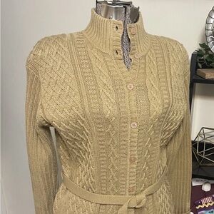 Karen Scott Beige Cable Knit Cardigan Button Tie
